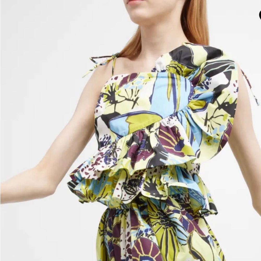 ⭐️⭐️Tanya Taylor Claudette Tie-Shoulder Ruffle Peplum Top NWT 2